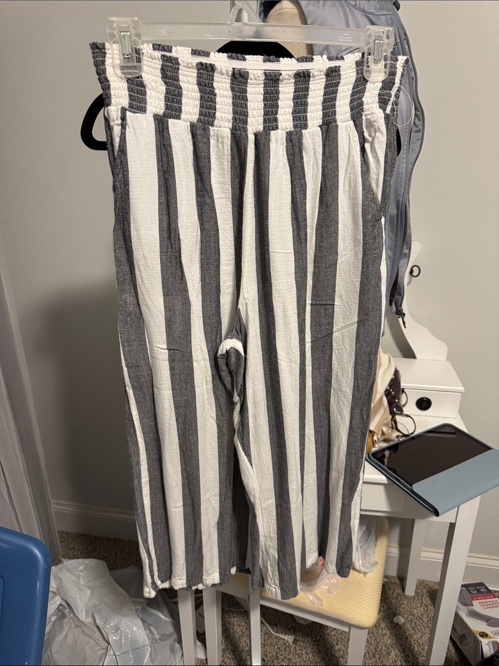 French Laundry Black and White Wide-Leg Striped Pants